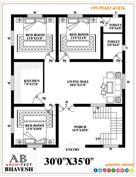 Ground Floor Plan Plan 30'X35' Plot Area 1050 SqFt. Plan According to Client #House_Design #House_Planning #buildingplans RS Construction & Academy +91-9165161316 36x30 House Plans, 30×35 House Plan, 30x35 House Plans, 30×30 House Plan, 30x30 House Plans, 20×30 House Plan, Smart House Plans, 3 Bedroom Home Floor Plans, Floor Plans And Layouts