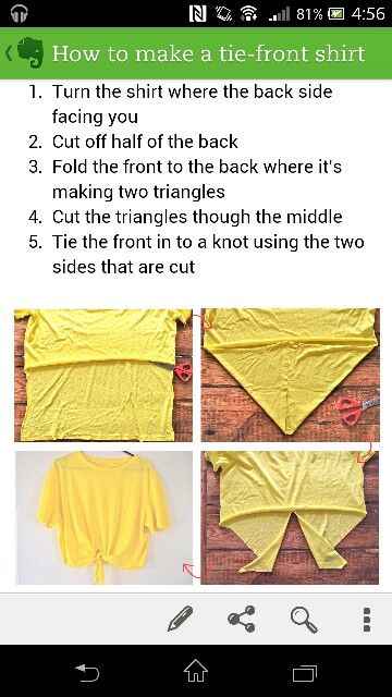 How to make a tie-front shirt Diy Tie Front Shirt, Diy Front Tie Shirt, Vamp Clothing, Diy Cutout Shirt, Upcycle Clothes Ideas, T Shirt Projects, Tshirt Hacks, How To Make A Tie, Tee Shirts Diy