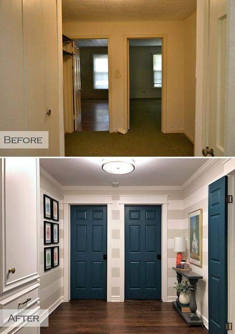 Before And After Interior Design, March Goals, Hallway Remodel, Flip Houses, Home Remodel Before And After, Before And After Home, Exterior House Remodel, House Before And After, Old Home Remodel