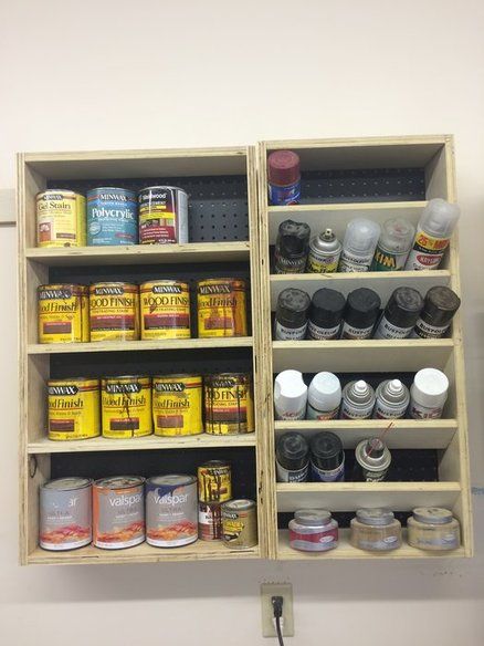 Diy Paint Can Storage, Garage Paint Storage, Paint Storage Ideas Garage, Spray Paint Organization, Paint Can Organization, Paint Can Storage Ideas, Garage Tool Storage Ideas, Spray Can Storage, Paint Can Storage