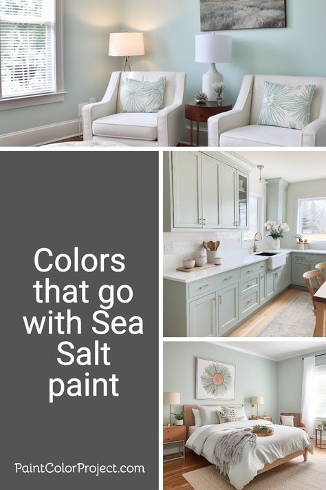 Looking for the perfect accent colors to add to your home? Here are the top coordinating colors for Sherwin Williams Sea Salt. Sea Salt Boho Bedroom, Colors That Go With Sea Salt Paint Sherwin Williams, Bedrooms Painted In Sea Salt, Sea Salt Coordinating Colors Bedroom, Sea Salt Paint Living Room, Sea Salt Paint Bedroom, Sea Salt Bedroom Decor, Sea Salt Sherwin Williams Bedroom Decor, Sea Salt Cabinets Bathroom