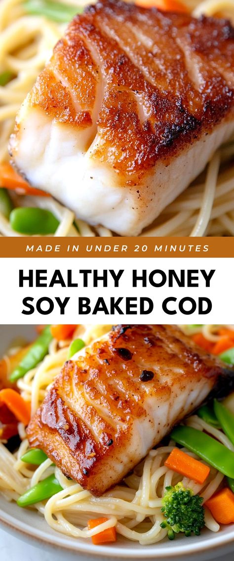 Image for Healthy Honey Soy Baked Cod Healthy Dinner Ideas Fish, Cod With Pasta Recipes, Healthy Sole Fish Recipes, Whole30 Seafood Recipes, Best Way To Cook Fish, Health Fish Recipes, Weight Watcher Cod Fish Recipes, Family Fish Recipes, Healthy Dinner Recipes With Fish