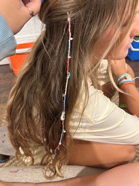 Reusable thread hair wrap for long and short hair eco friendly and sustainable vacation, summer, hippie vibes String Hair Wraps, Thread Hair Wraps, Boho Hair Wrap, Hair Threading, Long And Short Hair, Hippie Hair, Hair Wraps, Hair Beads, Boho Hairstyles