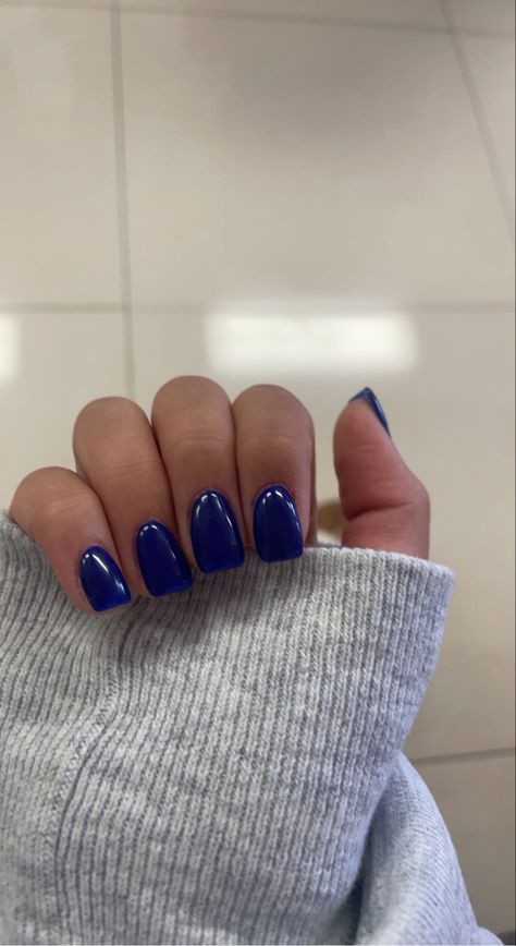 January Nail Inspo Square, Navy Blue Nails With Accent Nail, Blue Squoval Nails, Short Square Nails One Color, January Nail Color Ideas, Blue Nails Ideas Square Short, January Nails Solid Color, Nail January, Navy Coffin Acrylic Nails