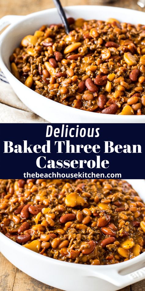 3 Bean Hamburger Casserole, Three Bean Baked Beans Recipe, 3 Bean Casserole Recipes, 7 Bean Casserole, Three Bean Recipes, Bean Bake Casserole, Baked Bean Dishes, Kidney Bean Casserole Recipes, Three Bean Casserole Recipes