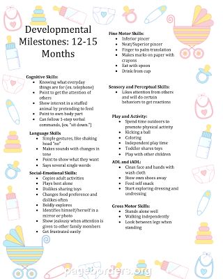 Free Developmental Milestone Chart: 12- to 15 months 15 Month Milestones, 15 Month Old Milestones, Developmental Milestones Chart, Baby Development Chart, 12 Month Milestones, Baby Milestone Chart, Psychology Memes, Milestone Chart, Childcare Ideas