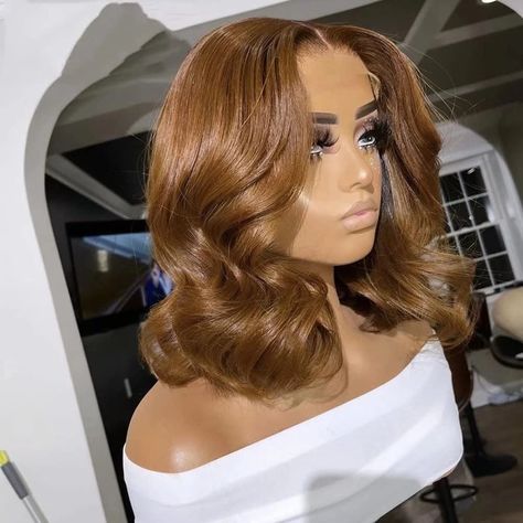 Copper Fall Hair, Short Light Brown Hair, Brown Bob Hair, 16 Inch Hair, Pretty Wigs, Honey Brown Hair, Wigs Short, Wig Ideas, Hair Color Light Brown