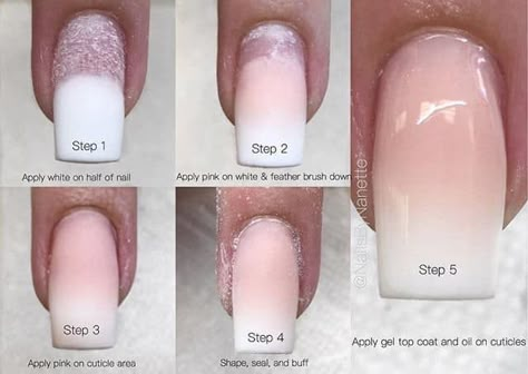 Acrylic Dip Nails, How To Do Ombre, Ombre Gel Nails, Nails Step By Step, Pink White Nails, Unghie Sfumate, Ombre Acrylic, Followers Instagram, Picture Tutorial