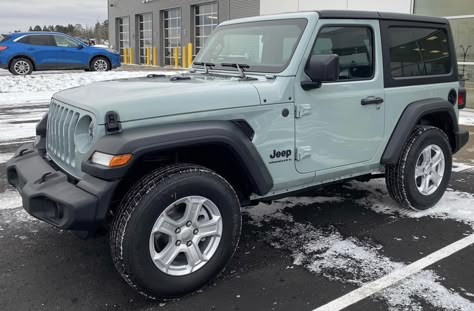 Jeep Wrangler JL Sport Earl Clearcoat Special Edition Jeep Wrangler Earl Gray, Earl Grey Jeep Wrangler, Jeep Wrangler Two Door, Grey Jeep Wrangler, Grey Jeep, Jeep Aesthetic, Beach Mobile, 2 Door Jeep, Custom Jeep Wrangler