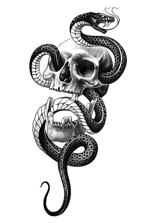 Skulls Drawing Tattoo, Skull Drawing Tattoo, Tattoo Cobra, No Tattoos, Ma Tattoo, Skull Hand Tattoo, Sketch Style Tattoos, Snake Tattoos, Armband Tattoos