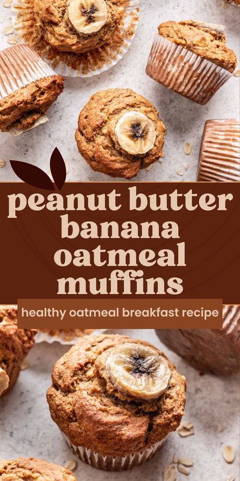 These oatmeal breakfast recipe muffins combine the delicious flavors of peanut butter and banana, giving you a protein-packed, grab-and-go option for busy mornings. Muffins Recipes Banana, Peanut Butter Banana Oatmeal Muffins, Banana Peanut Butter Muffins, Peanut Butter Banana Breakfast, Peanut Butter Oatmeal Muffins, Oatmeal Banana Muffins, Oatmeal Breakfast Recipes, Banana Oat Muffins Healthy, Banana Oatmeal Muffins Healthy