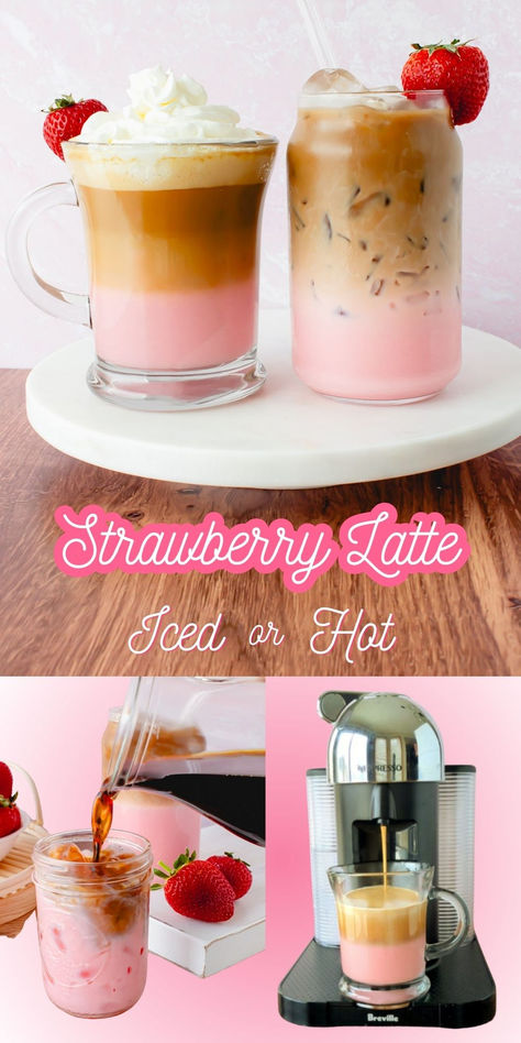 Indulge in the perfect balance of sweetness and caffeine with this delicious strawberry latte recipe. This pink velvet macchiato coffee is perfect for a cozy morning at home or a mid-day pick-me-up. Enjoy a hot strawberry latte or an iced strawberry latte at home today! Pink Velvet Macchiato, Strawberry Coffee Recipes, February Coffee Drinks, Cafe Drink Menu Ideas, Raspberry Cold Foam, Valentine Starbucks Drink, Coffee Shop Coffee Recipes, Strawberry Iced Latte, Coffe Ideas Drinks At Home