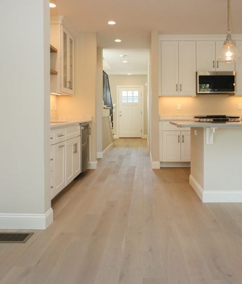 White Oak Floors With Cream Walls, Neutral Floors And Walls, Wood Floor With White Cabinets, Kitchen Ideas Light Floors, Porcelain Wood Look Tile Flooring, Basement Light Flooring, Simple Flooring Ideas, Living Room Designs Light Floor, Lvp Light Wood Floors