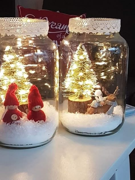 Fun Christmas Crafts For Kids, Crafts With Glass Jars, Christmas Crafts For Kids To Make, Handmade Christmas Crafts, Unique Christmas Decorations, Fun Christmas Crafts, Christmas Mason Jars, Mason Jar Crafts Diy, Christmas Jars