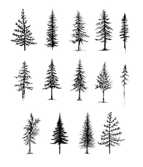 Pine Tree Tattoo Drawing, Two Pine Trees Tattoo, Neck Tree Tattoo, Oregon Pine Tree Tattoo, Matching Pine Tree Tattoos, 4 Trees Tattoo, Three Pine Trees Tattoo, Cactus Pine Tree Tattoo, Trees Around Wrist Tattoo