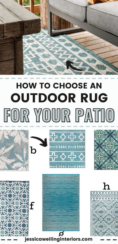 How to Choose The Best Outdoor Rug For Your Deck. Let’s talk about the reasons to use indoor/outdoor rugs and how to find the right one for your deck, porch, or patio. Outdoor Rug Inspiration, Patios With Rugs, Patio Rug Placement, Outdoor Dining Rug, Best Outdoor Rug, Outdoor Patio Rugs 8x10, Outdoor Carpet On Deck, Deck Rugs Outdoor, Deck Rugs Outdoor Ideas