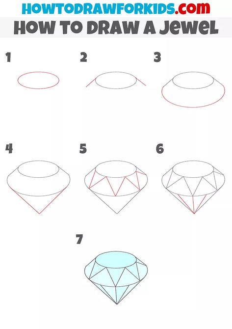 How To Draw A Jewel, How To Draw A Gemstone, How To Draw A Ring Pop, How To Draw A Queen, How To Draw Diamonds, Jewel Drawing Tutorial, How To Draw A Diamond Step By Step, Jewellery Doodle, How To Draw A Diamond