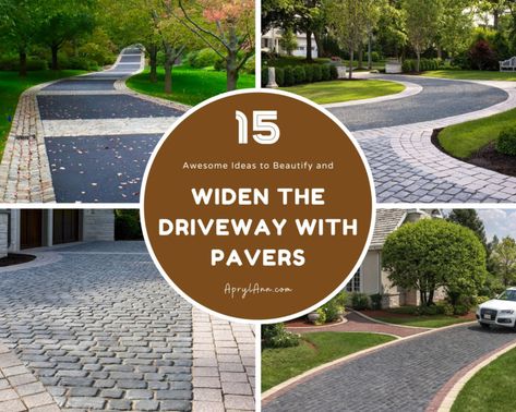 Pavers For Driveway Border, Widen Driveway Ideas Pavers, Pavers Beside Driveway, Paver Edged Driveway, Pavers To Widen Driveway, Walkway Beside Driveway, Pavers On Driveway, Blacktop Driveway With Paver Border, Driveway Side Pavers