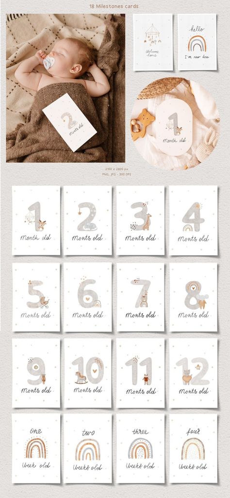 Documenting Growth: Baby Milestone Cards Watercolor Milestone Cards, Milestone Cards Diy, Watercolor Baby Cards Diy, Diy Milestone Cards, Diy Baby Milestone Cards, New Born Card, Baby Milestones Ideas, Milestone Cards Printable Free, Diy Baby Monthly Milestone