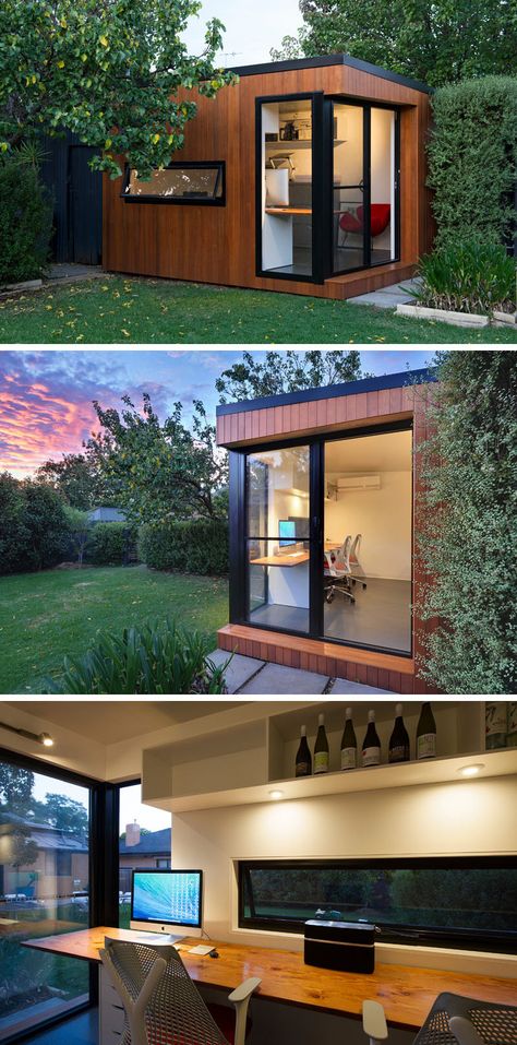 14 Modern Backyard Offices, Studios And Guest Houses Backyard Guest Houses, Guest House Plans, Office Shed, Shed Office, Garden Home Office, Studio Shed, Backyard House, Backyard Studio, Office Architecture