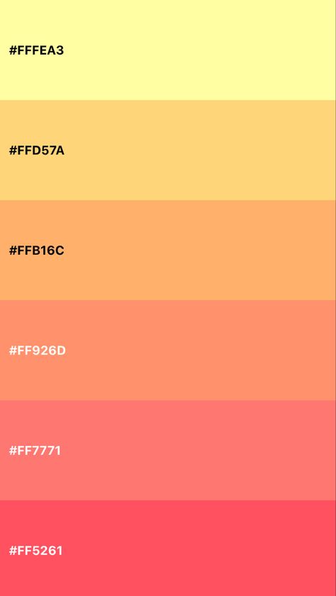 Soft Orange Color Palette, Glow Color Palette, Bright Pastel Colour Palette, Pastel Orange Palette, Pink Orange Yellow Color Palette, Warm Bright Color Palette, Golden Hour Color Palette, Warm Colors Palette, Canva Color Palette Codes Orange