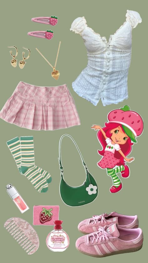 Halloween Costume Ideas Not Basic, Easy Strawberry Shortcake Costume, Cute Strawberry Shortcake Costume, Strawberry Shortcake Diy Costume, Strawberry Shortcake Characters Costumes, Strawberry Shortcake Inspired Outfit, Strawberry Picking Outfit, Muffin Costume, Strawberry Shortcake Halloween