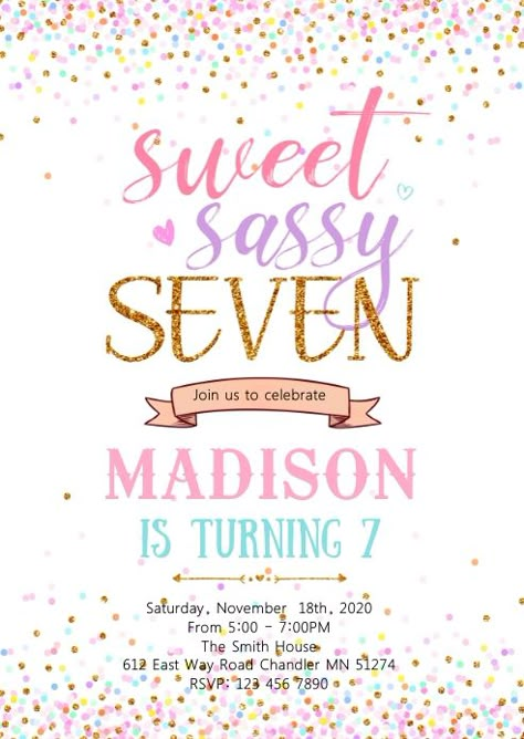 Sassy 7 Birthday Party Ideas, Birthday Themes For 7th Birthday Girl, Birthday Ideas For 7 Year Girl, 7th Birthday Theme Girl Party Ideas, Birthday Party 7th Girl, 7th Birthday Theme Girl, 7 Yrs Old Girl Birthday Party Ideas, Sweet And Sassy Birthday Party, Sassy And Seven Birthday Party