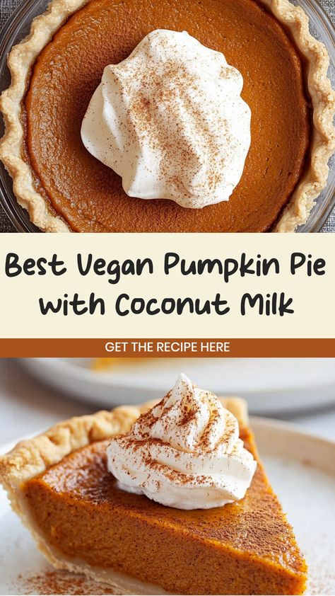 Indulge in the perfect dessert this fall with our vegan pumpkin pie made with creamy coconut milk. This recipe transforms a classic favorite into a dairy-free and plant-based version that everyone will love. The rich and smooth texture combined with warm spices will have you reaching for seconds. Serve this delicious pie at your next gathering and watch it disappear before your eyes. Embrace the flavors of the season while staying true to your vegan lifestyle. Paleo Vegan Pumpkin Pie, Dairyfree Pumpkin Pie, Vegan Pumpkin Pie Nora Cooks, Easy Dairy Free Pumpkin Pie, Diary Free Pumpkin Pie Recipe, Dairy Gluten Free Pumpkin Pie, Coconut Cream Pumpkin Pie, Pumpkin Pie Without Condensed Milk, Best Vegan Pumpkin Pie