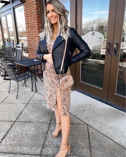 Dress With Jacket Outfit, Leather Jacket Outfit Spring, Europe Spring Outfits, Sarah Knuth, European Style Outfits, Throwback Pic, Leather Jacket Dress, Casual Leather Jacket, Cami Slip Dress