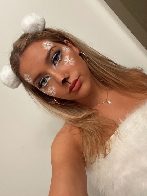 Bear Halloween Costume Makeup, Snowman Costumes For Women, Polar Bear Makeup Halloween, Polar Bear Outfit, Bear Makeup Cute, Polar Bear Costume Womens, Sheep Costume Makeup, Polar Bear Halloween Costume, Cute Bear Makeup