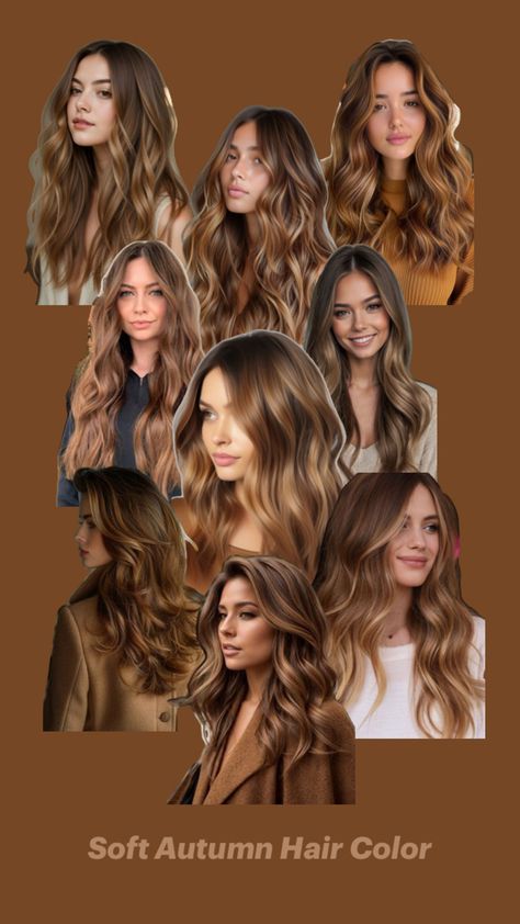 Soft Autumn With Dark Hair, Soft Autumn Highlights, Soft Autumn Balayage, Hair Color For True Autumn, Hair For Soft Autumn, Autumn Palette Hair Color, Light Brown Hair At Home, Best Hair Color For Soft Autumn, Soft Autumn Hair Colors