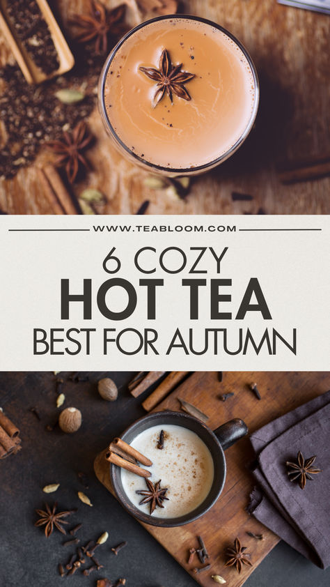 Atumn vibes aren't complete without some cozy hot teas. Here's a list of teas for your tea time or afternoon sessions 🍂☕️ #FallTeaTime #CozyDrinks Types Of Tea Recipes, Unique Tea Recipes, Best Tasting Tea, Tea Night Time, Hot Tea Bar, Loose Tea Recipes, Fall Teas, Tea Time Aesthetic, Tea Photoshoot