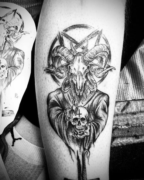 36 Baphomet Tattoos and Their Meanings - Body Artifact Demonic Tattoos For Men, Antichrist Tattoo, Small Satanic Tattoos, Baphomet Tattoo Design, Baphomet Drawing, Satanic Tattoo Symbols, Demonic Tattoos, Occult Tattoos, Baphomet Skull