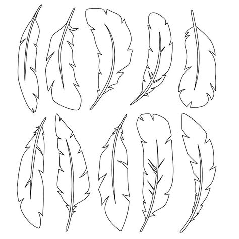 Set of linestyle feathers isolated on wh... | Premium Vector #Freepik #vector #object #feather-background #feather-texture #art Simple Feather Drawing, Feather Line Art, Feather Outline, Feather Printable, Feather Template, Etching Designs, Name Tag For School, Feather Background, Feather Illustration