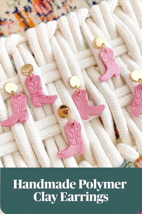 pink cowboy boot polymer clay earrings Clay Boot Earrings, Polymer Clay Cowboy Boots, Nashville Earrings, Glitter Cowgirl Boots, Glitter Cowgirl, Pink Cowboy Boot, Jinja Uganda, Boot Earrings, Ball Makeup