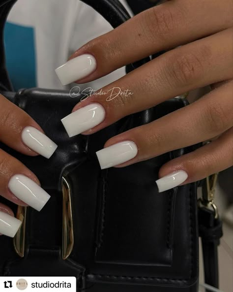 Plain Cute Nails, Plain Acrylics, White Nails Square, White Acrylic Nails, Basic Nails, Classy Acrylic Nails, Nails Only, Her Nails, Nail Style