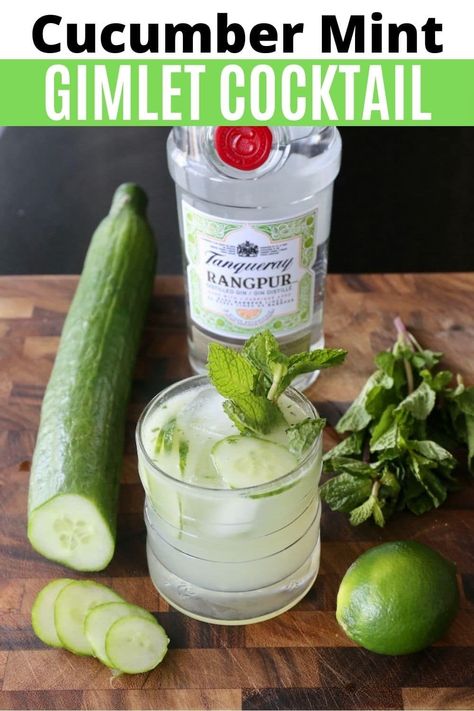 How to make a Cucumber Mint Gimlet. This refreshing summer cocktail recipe features gin, mint, cucumber, lime and white sugar. Cucumber Mojito Recipe, Cucumber Gin Cocktail, Midori Cocktails, Cucumber Gimlet, Summer Dinner Parties, Green Cocktails, Easy Gin Cocktails, Gimlet Recipe, Cucumber Drink