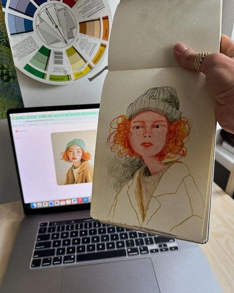 Illustration For Beginners, Portrait Illustration Art, Handmade Sketchbook, Color Pencil Illustration, Sketchbook Illustration, Drawing Journal, Color Drawing, My Art Style, Art Diary