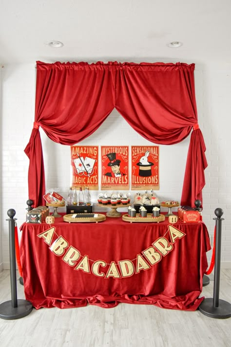 Kara's Party Ideas Magic Party with Vintage Flair | Kara's Party Ideas  #sponsored Magic Themed Birthday Party, Magic Theme Party, Magic Party Theme, Magic Show Party, Magic Party Ideas, Magician Birthday Party, Magician Party, Magic Birthday Party, Customer Service Week