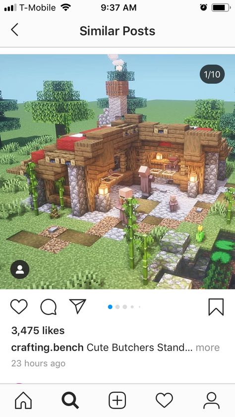 Cute Villager Stands Minecraft, Butchers Shop Minecraft, Butcher Minecraft Ideas, Villager Trading Area Minecraft, Butchers Minecraft, Butchers House Minecraft, Minecraft Butcher Shop Ideas, Butcher Shop Minecraft, Butcher House Minecraft