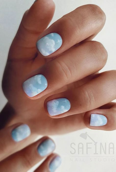 Stars Nails, Wedding Nail Ideas, Water Nails, Sky Nails, Short Gel Nails, Square Nail Designs, Blue Acrylic Nails, Short Square Nails, Wedding Nail