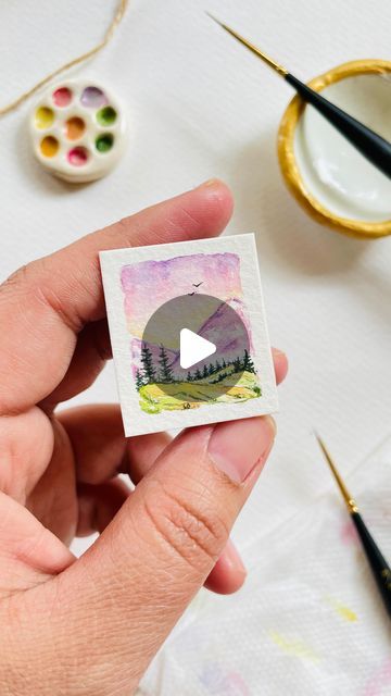 Samprity Ozah on Instagram: "Minimal Mini 3/10 Watercolor on cotton paper. .. #watercolorpractice #watercolorprocess #watercolortutorial #easypainting #smallpainting #watercolorreels #watercolorreel #minipaintingseries #minipaintings #tinypainting #watercolorlandscape #landscapepaintingnow #worldwatercolorgroup" Tiny Watercolor Landscapes, Mini Watercolor Paintings Easy, Mini Watercolor Landscape, Tiny Watercolor Paintings, Mini Watercolor Paintings, Watercolor Flower Art, Color Grouping, March 4, Watercolour Tutorials