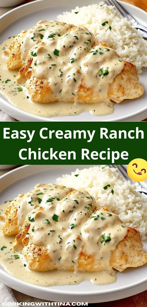 Need a family-friendly dinner recipe that everyone will love? Discover the Creamy Ranch Chicken Recipe, a creamy, savory dish that’s not only easy to make but also pairs wonderfully with your favorite sides. Creamy Ranch Chicken Crockpot, Creamy Chicken Crockpot Recipes, Chicken Ranch Recipes, Chicken Thigh Dinner Recipes, Dinner Ideas For Parties, Cream Of Chicken Recipes, Creamy Ranch Chicken Recipe, Creamy Chicken Dinner, Chicken White Sauce