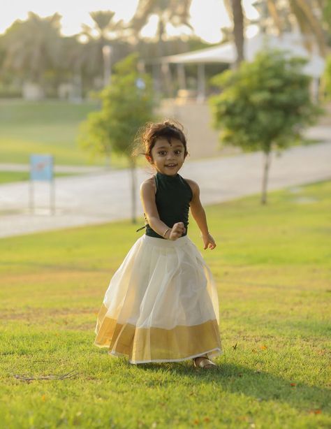 Onam Outfits | Kids | Kerala Onam Kids Outfits, Onam Dress For Kids, Onam Ideas, Onam Dress, Kid Reference, Selfie Pose Ideas, Pattu Pavada, Onam Outfits, Child Dress