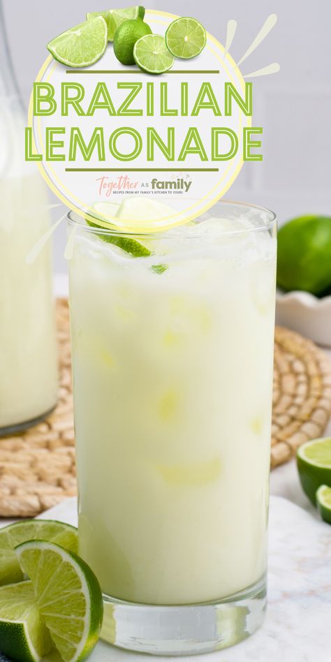 One image and a text circle at the top with text in it. Brazilian Lemonade, Lemonade Drink, Iced Drinks Recipes, Drink Recipes Nonalcoholic, Lemonade Drinks, Refreshing Drinks Recipes, Mixed Drinks Recipes, Healthy Drinks Recipes, Lemonade Recipes