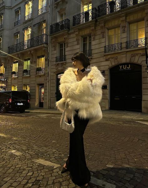 Dark Baddie Aesthetic Outfits, Fur Coats Aesthetic, Fur Outfit Aesthetic, Boujee Aesthetic Outfits, Fur Coat Outfit Baddie, Dress With Fur Coat, Diner Outfits, Fashion 90s, Dark Feminine Aesthetic