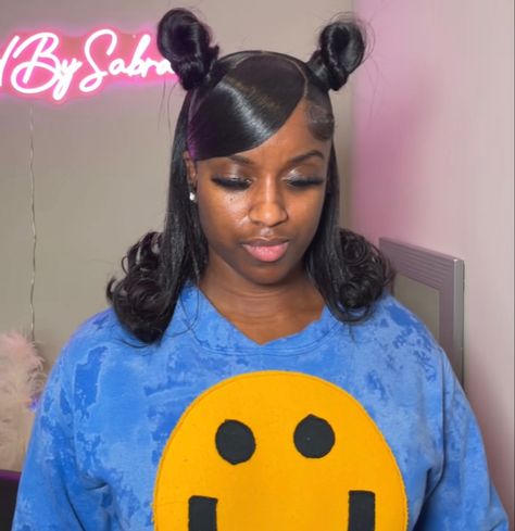 Two Space Buns Half Down, Half Down Ponytail, Half Up Half Down Ponytail, Down Ponytail, Space Buns, Side Part, Half Up Half Down, Bob Wigs, Half Up