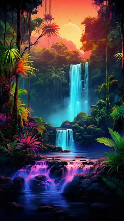 Waterfall Back Tattoo, Aesthetic Hawaiian Wallpaper, Amazon Jungle Photography, Waterfall Concept Art, Beautiful Nature Pictures Amazing Photos, Jungle Pic, Waterfalls Aesthetic, Waterfall Tropical, Waterfall Jungle