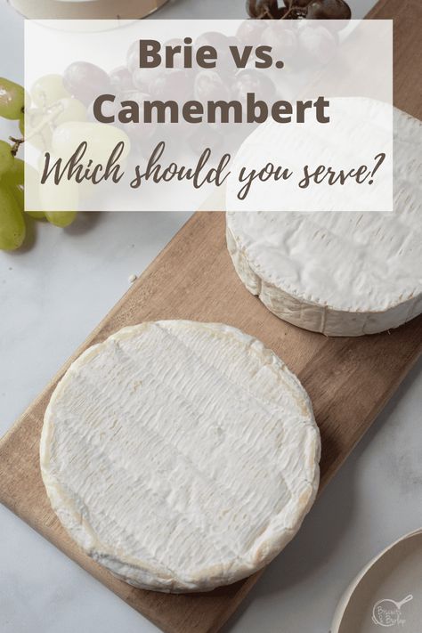 Learn the differences we found between these two cheeses. Our home kitchen is where we tested both in the brie vs. camembert debate. Camembert Recipes Ideas, Brie Cheese Toast, Recipes With Camembert Cheese, How To Serve Camembert Cheese, Camembert Cheese Recipes Appetizers, Camamber Cheese Baked Recipe, Camembert Cheese Board, Camembert Board, Camembert Appetizer