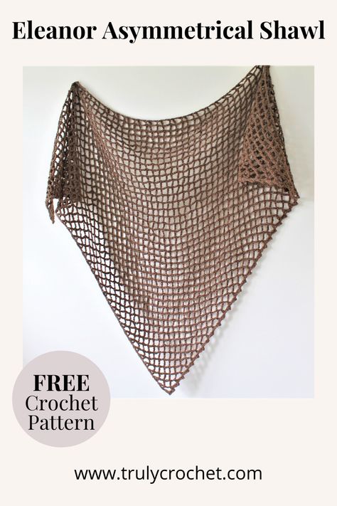 This is a very simple and easy beginner friendly crochet shawl pattern with an asymmetrical design, this free crochet pattern is perfect for the Summer months with it's mesh design. Add this lace shawl crochet project to your to do list and don't forget to follow us on Pinterest. Asymmetrical Shawl, Crochet Triangle Shawl Pattern, Crochet Wraps, Lace Shawl Pattern, Crochet Shawl Free, Crochet Wrap Pattern, Crochet Lace Shawl, Knit Shawls, شال كروشيه